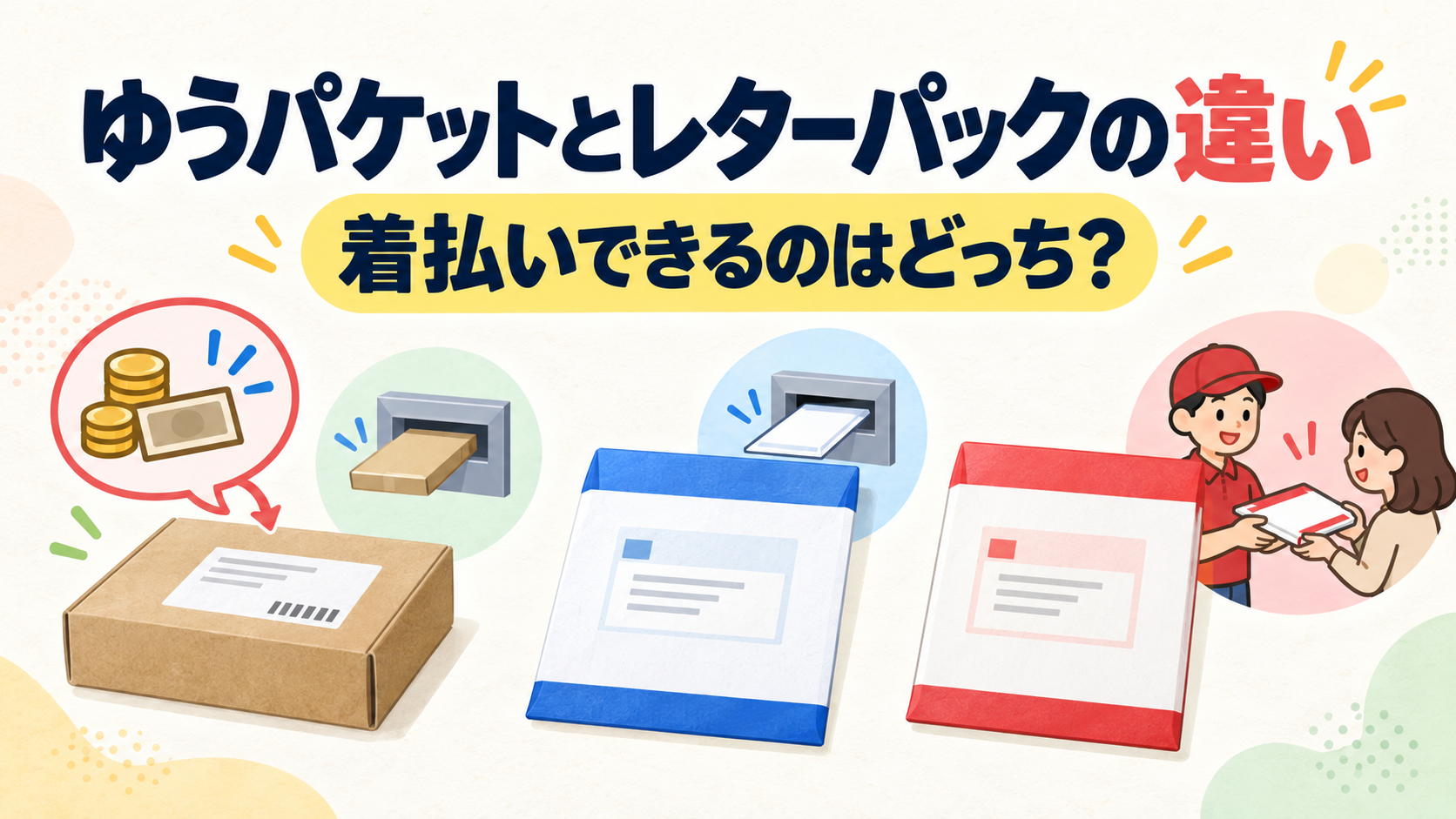 ゆうパケットとレターパックライト・プラスの違いを表した比較イラスト